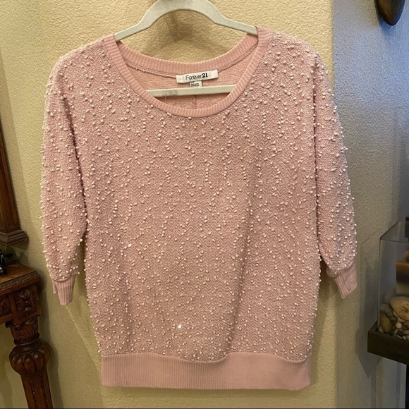 FOREVER 21 Women Pale Pink Sequin Top Size Small - Picture 1 of 7